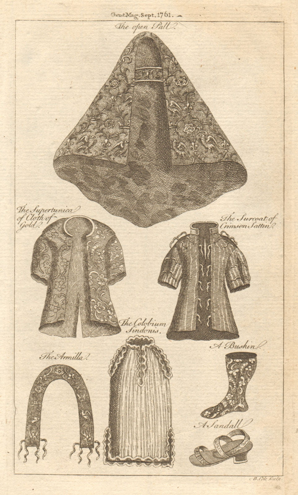 British monarchs coronation dress. Open Pall. Supertunica. Satin surcoat 1761